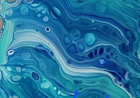 Inspired by the calm, shallow waters of the Caribbean in shades of Teal and Blue.